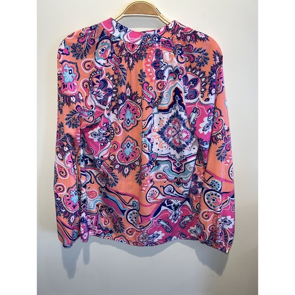 Macbeth Collection Womens Blouse Paisley Long‎ Sleeve Pink Blue Size M - Picture 2 of 12